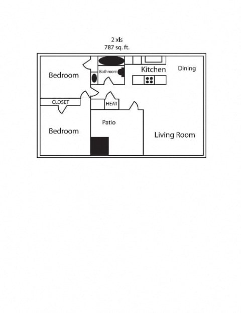 Floor plan for 2 beds, 2 baths, 882 sqft