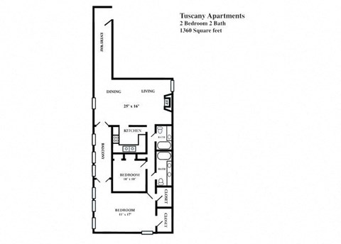 Floor plan for 2 beds, 2 baths, 1360 sqft