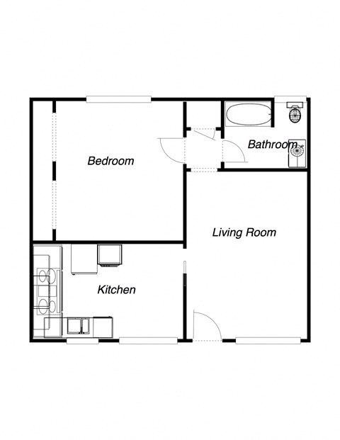 Floor plan for 1 bed, 1 bath, 895 sqft
