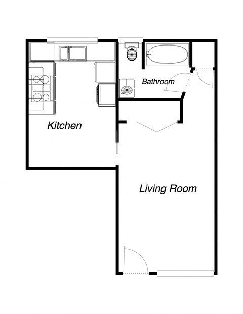 Floor plan for studio, 1 bath, 595 sqft