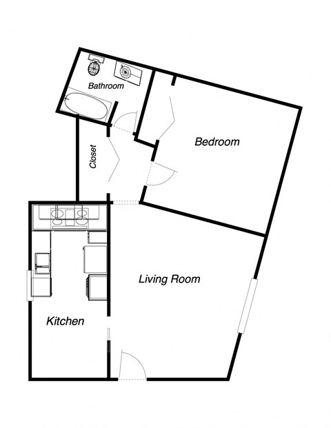 Floor plan for 1 bed, 1 bath, 895 sqft