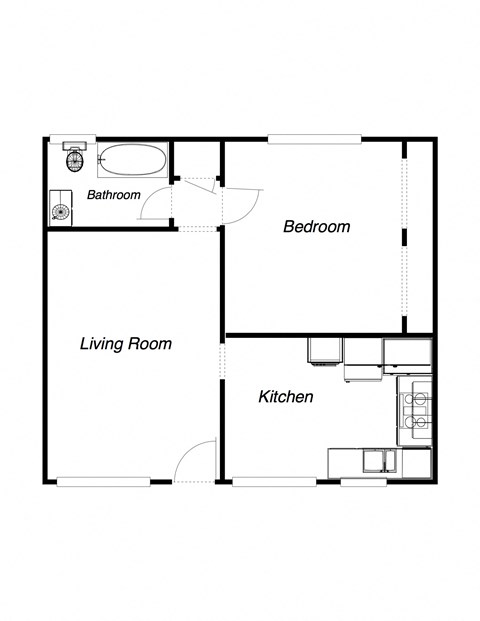 Floor plan for 1 bed, 1 bath, 895 sqft