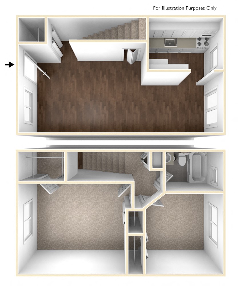 Floor plan for 2 beds, 1 bath, 817 sqft