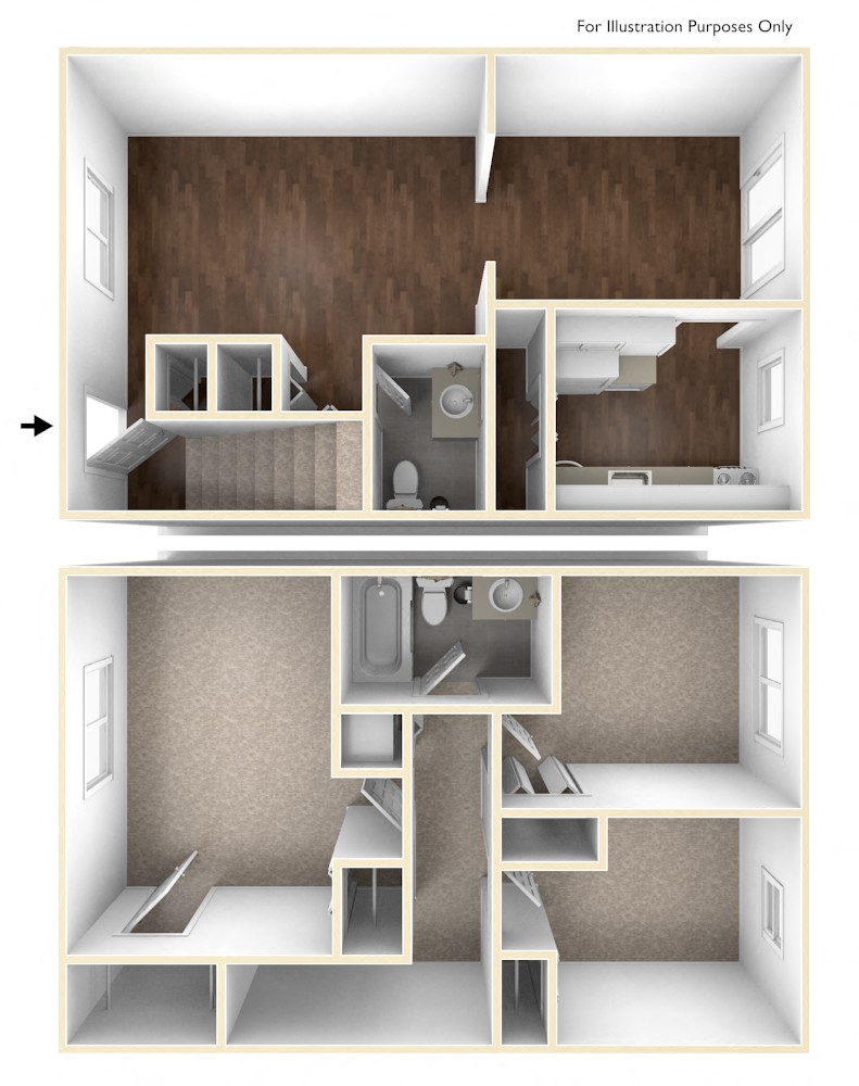 Floor plan for 3 beds, 1.5 baths, 1056 sqft