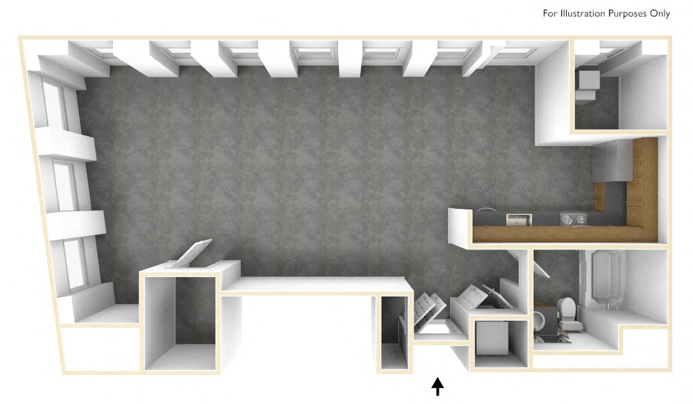Floor plan for studio, 1 bath, 1039 sqft