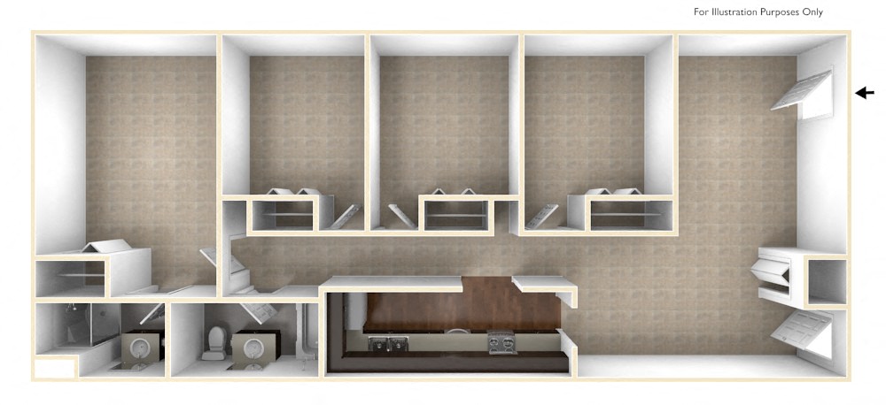 Floor plan for 4 beds, 2 baths, 1204 sqft