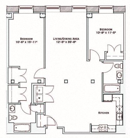 Floor plan for 2 beds, 2 baths, 1189 sqft