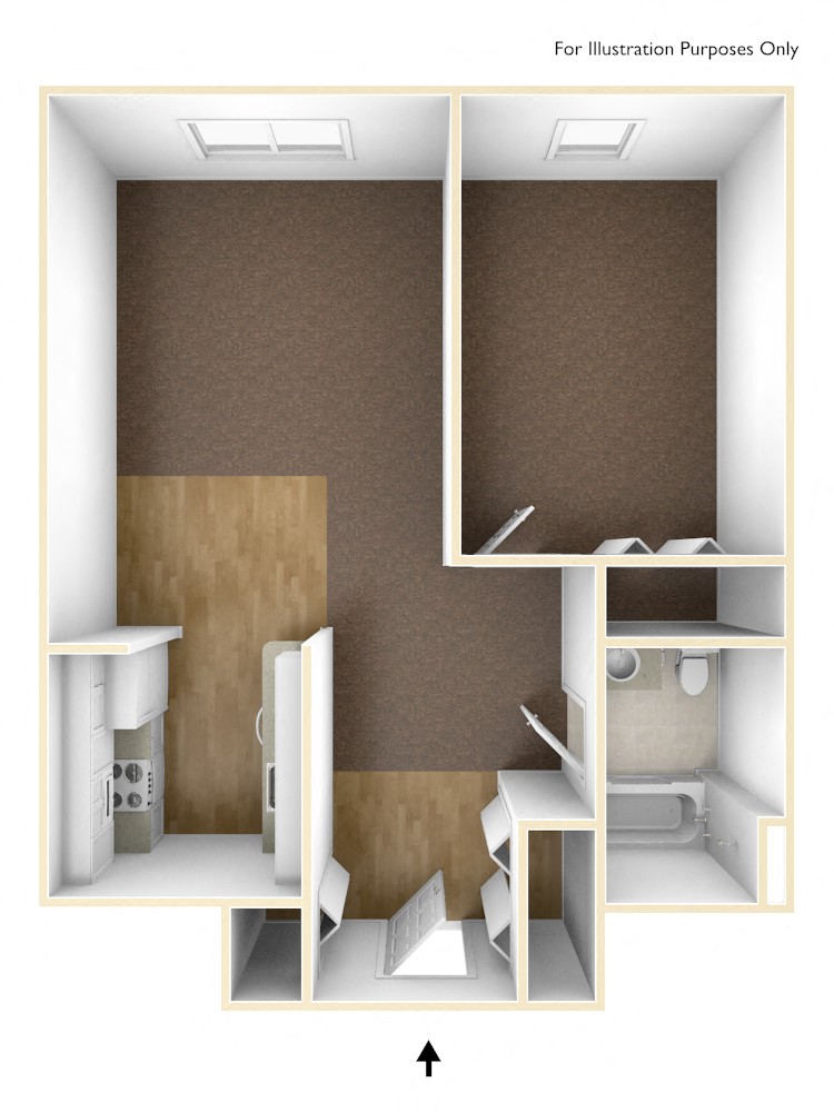 Floor plan for 1 bed, 1 bath, 1068 sqft