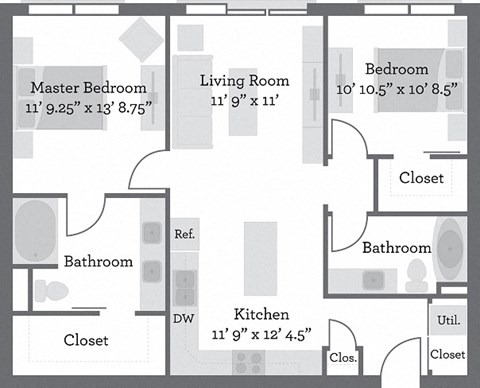 Floor plan for 2 beds, 2 baths, 1060 sqft