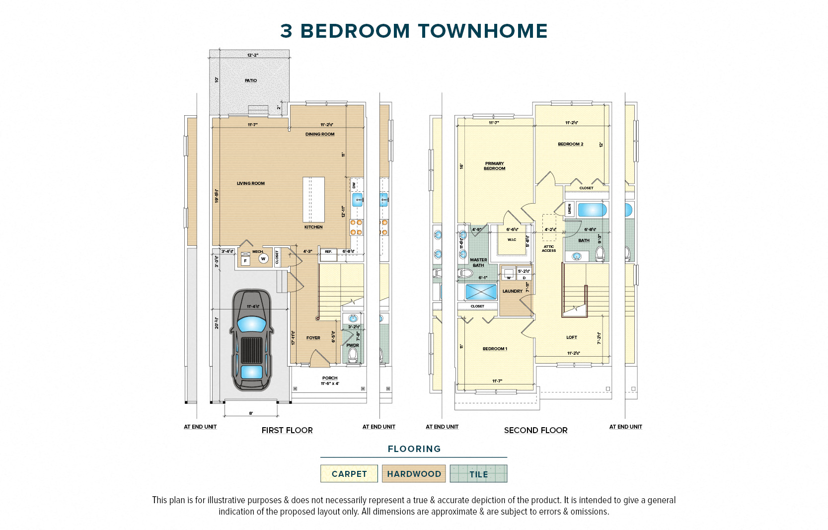 Floor plan for 3 beds, 2.5 baths, 1954 sqft