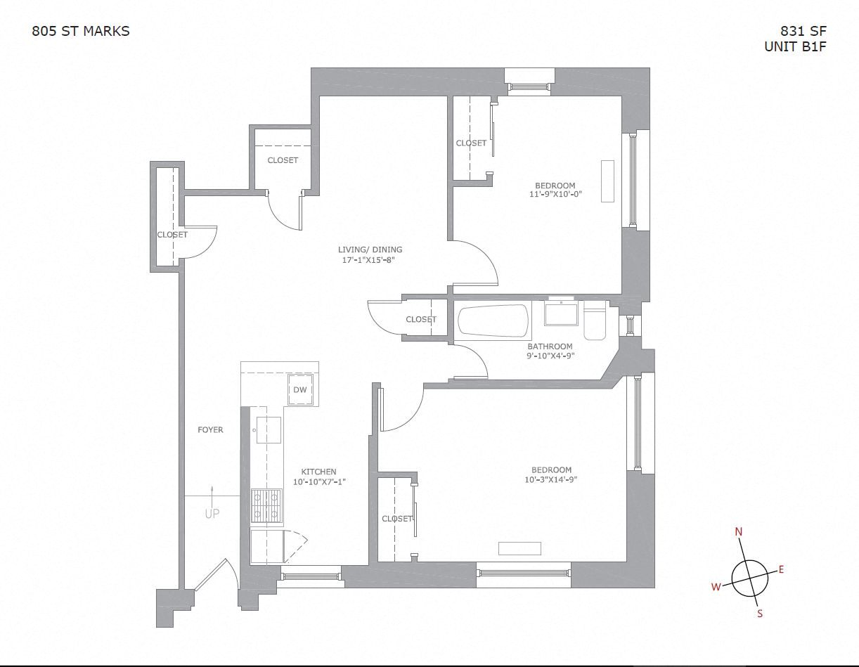 Floor plan for 2 beds, 1 bath, 900 sqft