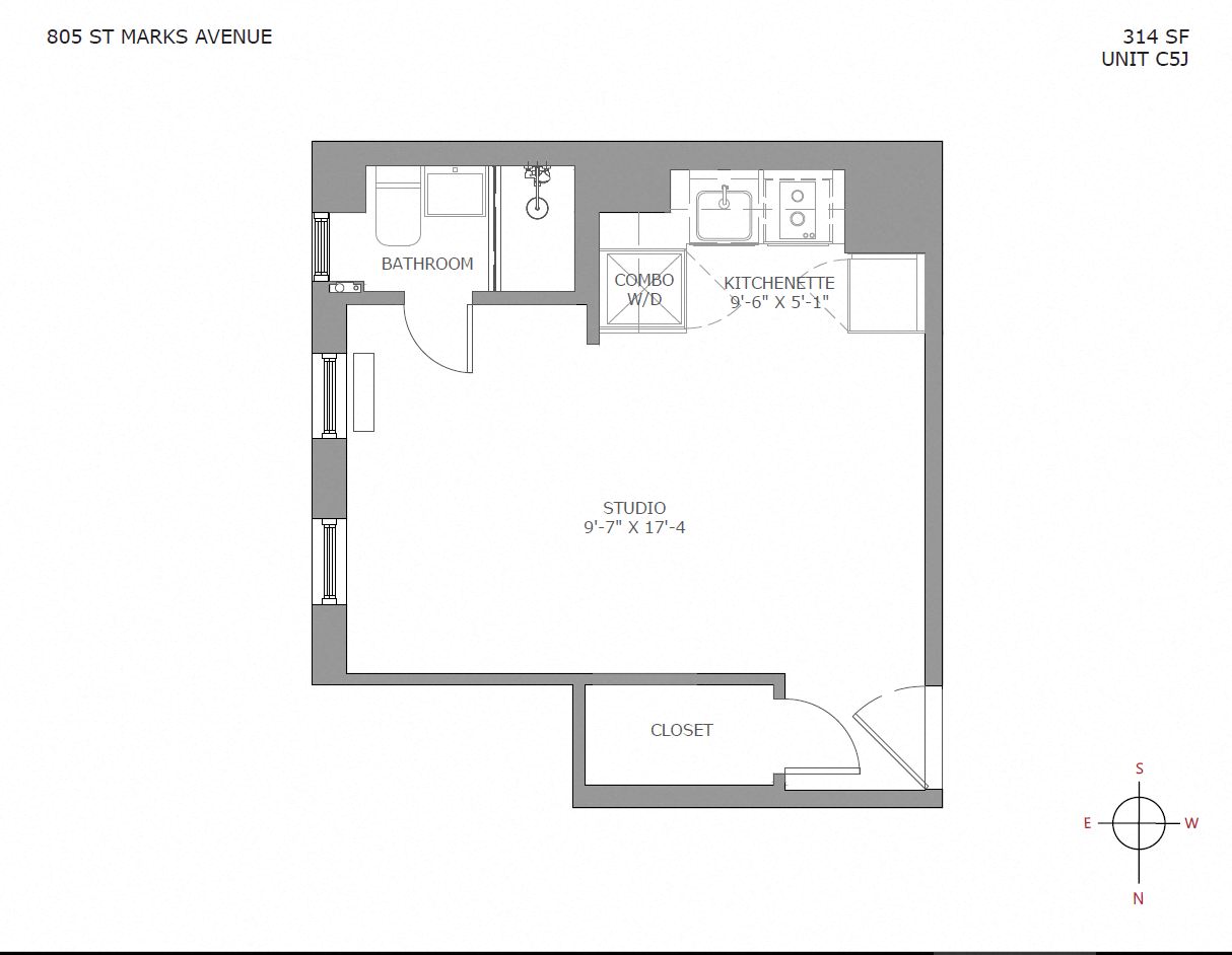 Floor plan for 1 bed, 1 bath, 500 sqft
