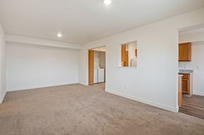 Kalamazoo apartment for rent - A spacious room with a carpeted floor and white walls.