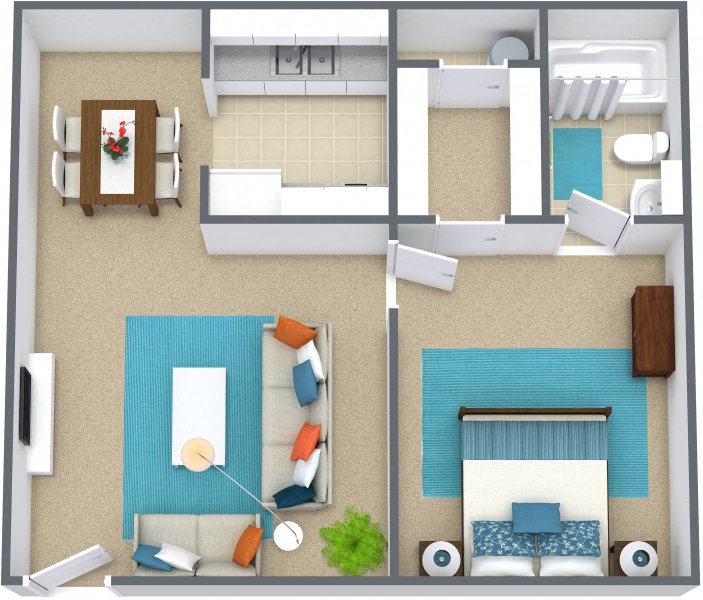 Floor plan for 1 bed, 1 bath, 575 sqft