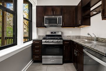 Chicago apartment for rent - a kitchen with a stove and a window