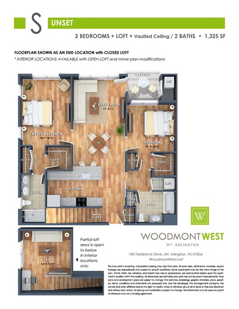 Floor plan for 2 beds, 2 baths, 1325 sqft