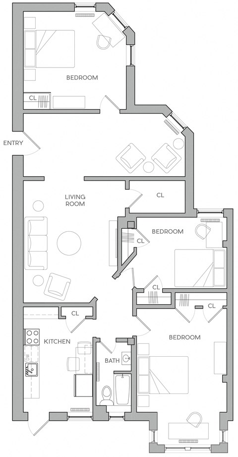 Floor plan for 3 beds, 1 bath, 1310 sqft