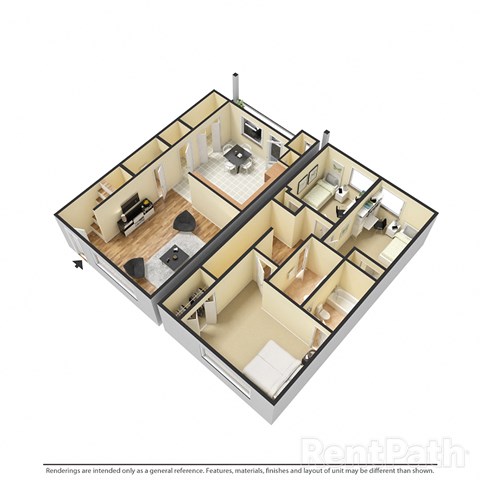Floor plan for 3 beds, 2.5 baths, 1196 sqft
