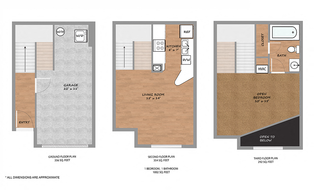 Floor plan for 1 bed, 1 bath, 618 sqft