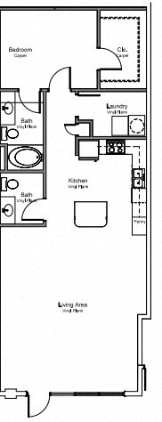 Floor plan for 1 bed, 1.5 baths, 1157 sqft