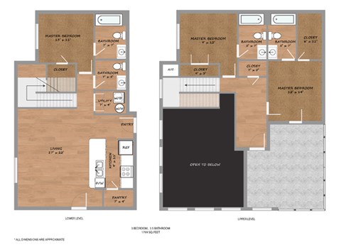 Floor plan for 3 beds, 3.5 baths, 1799 sqft