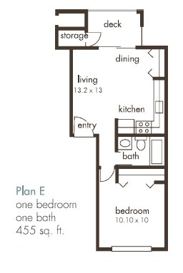 Floor plan for studio, 1 bath, 455 sqft