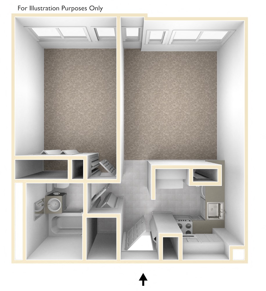 Floor plan for 1 bed, 1 bath, 440 sqft