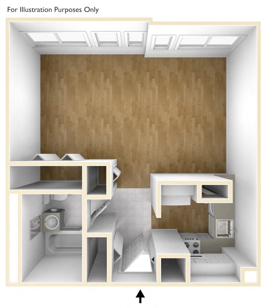 Floor plan for studio, 1 bath, 432 sqft