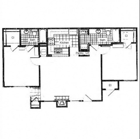 Floor plan for 2 beds, 2 baths, 1050 sqft