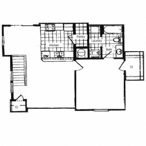 Floor plan for 1 bed, 1 bath, 805 sqft