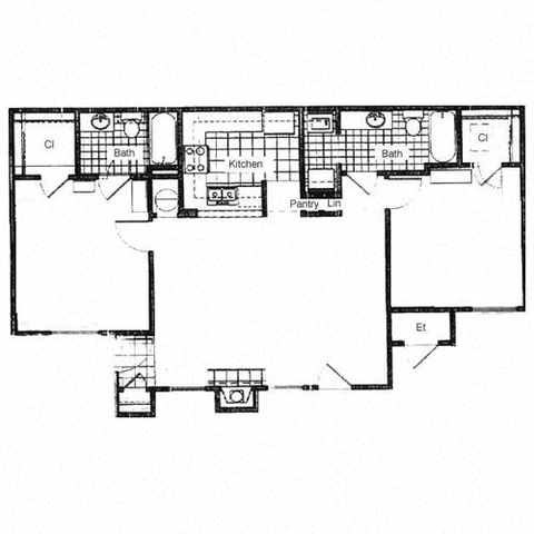Floor plan for 2 beds, 2 baths, 1050 sqft