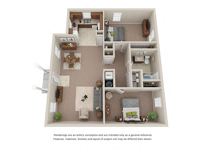 Floor plan for 2 beds, 1 bath, 1187 sqft