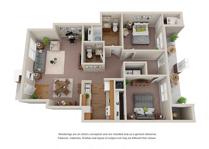 Floor plan for 2 beds, 1.5 baths, 1089 sqft