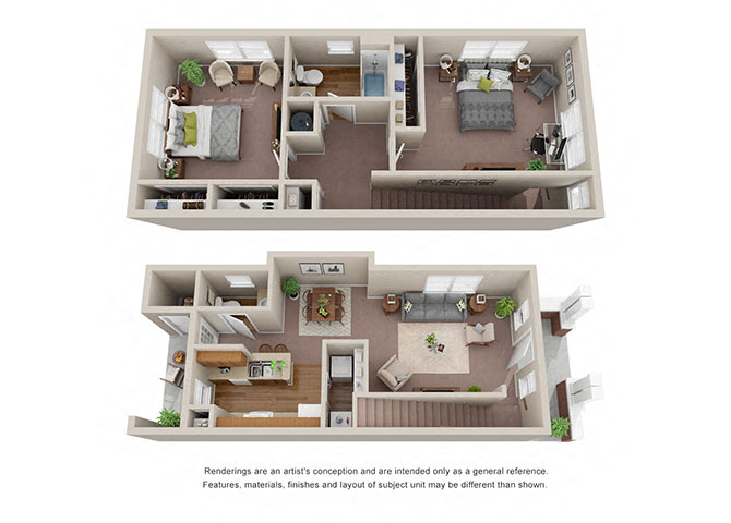 Floor plan for 2 beds, 1.5 baths, 1096 sqft