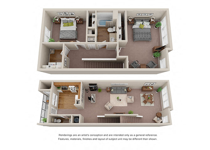 Floor plan for 2 beds, 1.5 baths, 1456 sqft