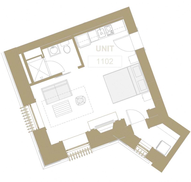 Floor plan for studio, 1 bath, 419 sqft