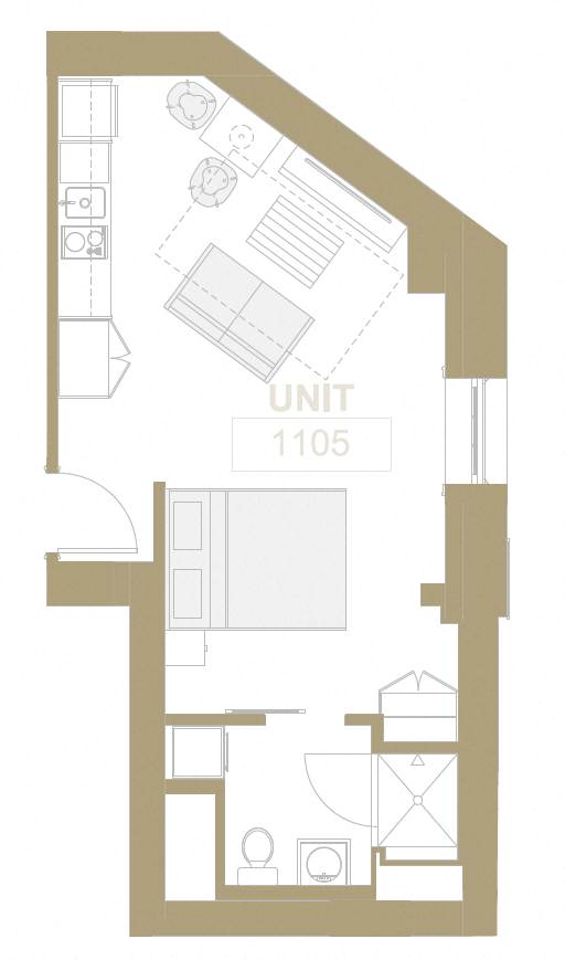Floor plan for studio, 1 bath, 545 sqft