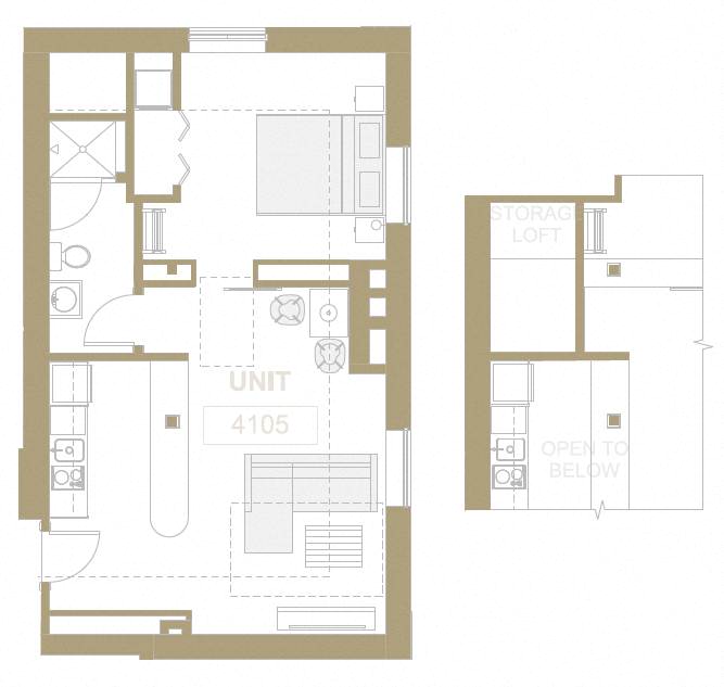 Floor plan for studio, 1 bath, 512 sqft