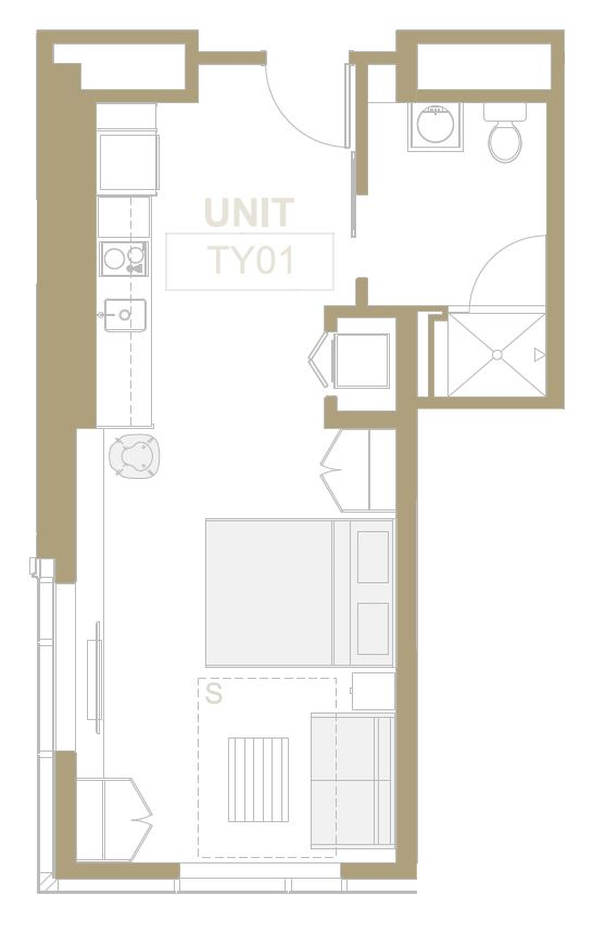 Floor plan for studio, 1 bath, 372 sqft