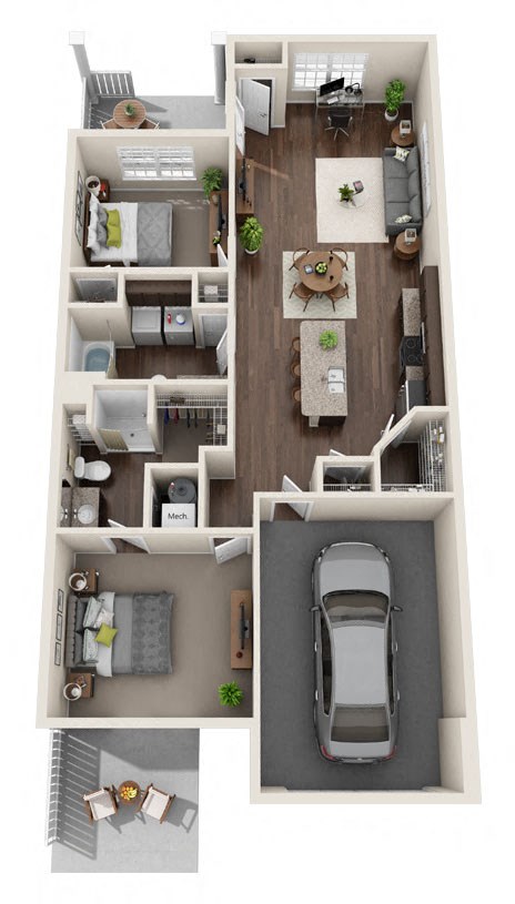 Floor plan for 2 beds, 2 baths, 1198 sqft