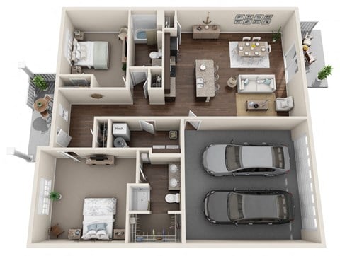 Floor plan for 2 beds, 2 baths, 1429 sqft