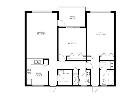 Floor plan for 2 beds, 2 baths, 1200 sqft