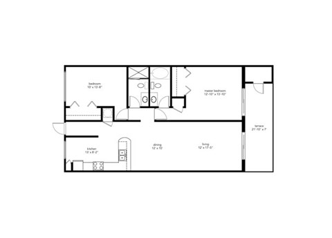 Floor plan for 2 beds, 2 baths, 1240 sqft