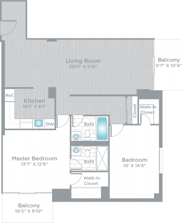 Floor plan for 2 beds, 2 baths, 1220 sqft