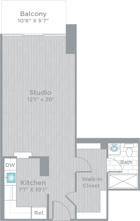 Floor plan for studio, 1 bath, 450 sqft