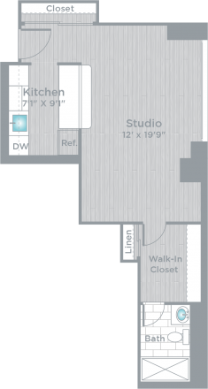Floor plan for studio, 1 bath, 470 sqft