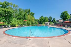 Glen Burnie apartment for rent - a swimming pool with umbrellas and chairs around it