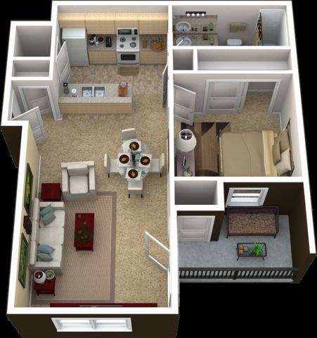 Floor plan for 1 bed, 1 bath, 724 sqft