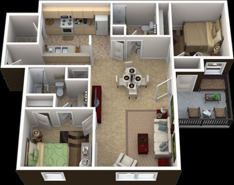 Floor plan for 2 beds, 2 baths, 1010 sqft