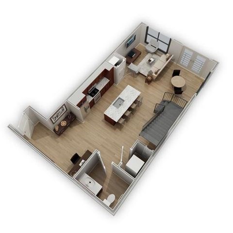 Floor plan for 1 bed, 1 bath, 1063 sqft